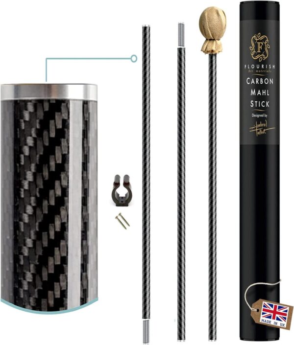 Flourish art materials THE CARBON FIBRE MAHL STICK- 3x lighter than most aluminium mahl sticks. Made in the UK. 7 year UK manufacturers warranty included. (3 piece LONG- 123cm)